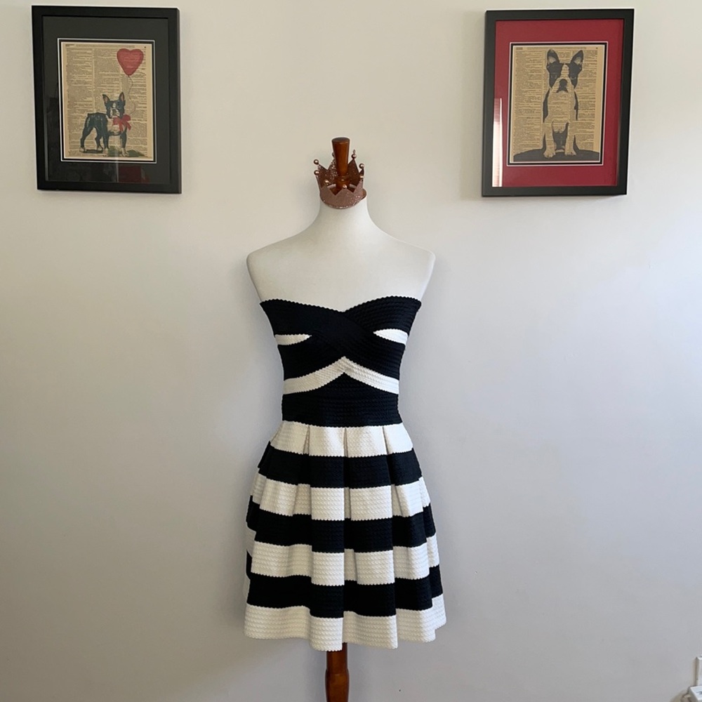 Beautiful Strapless Alythea Black and White Dress